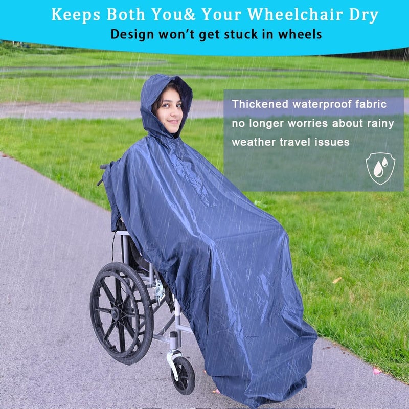 Fonakei Wheelchair Poncho adult - Waterproof Rain Poncho for Men, Extra Long with Elastic Band Edge, Ideal for Wheelchair, Navy Color, Perfect Rain Cover & Scooter Cover - Image 5